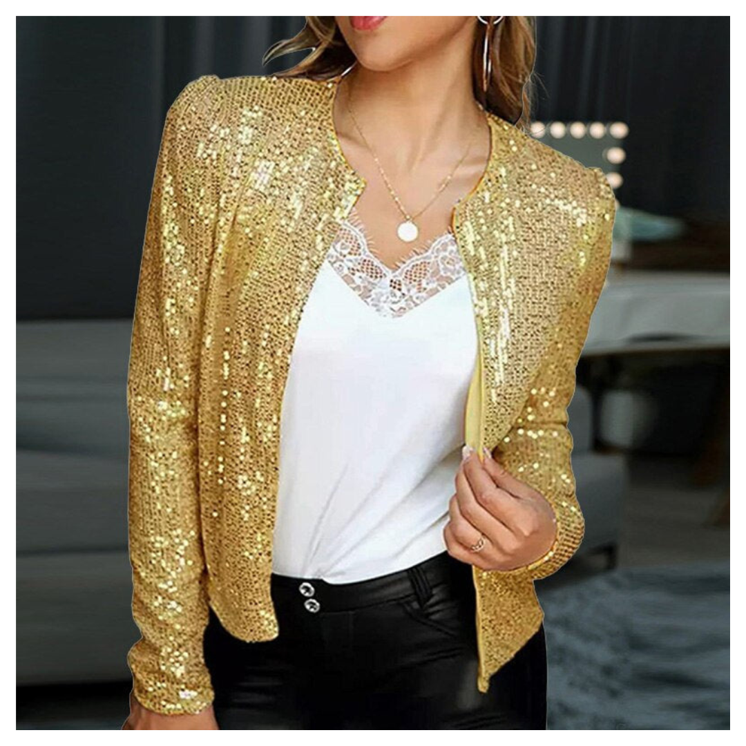 Damen Pailletten Reißverschluss Blazer | Kurz