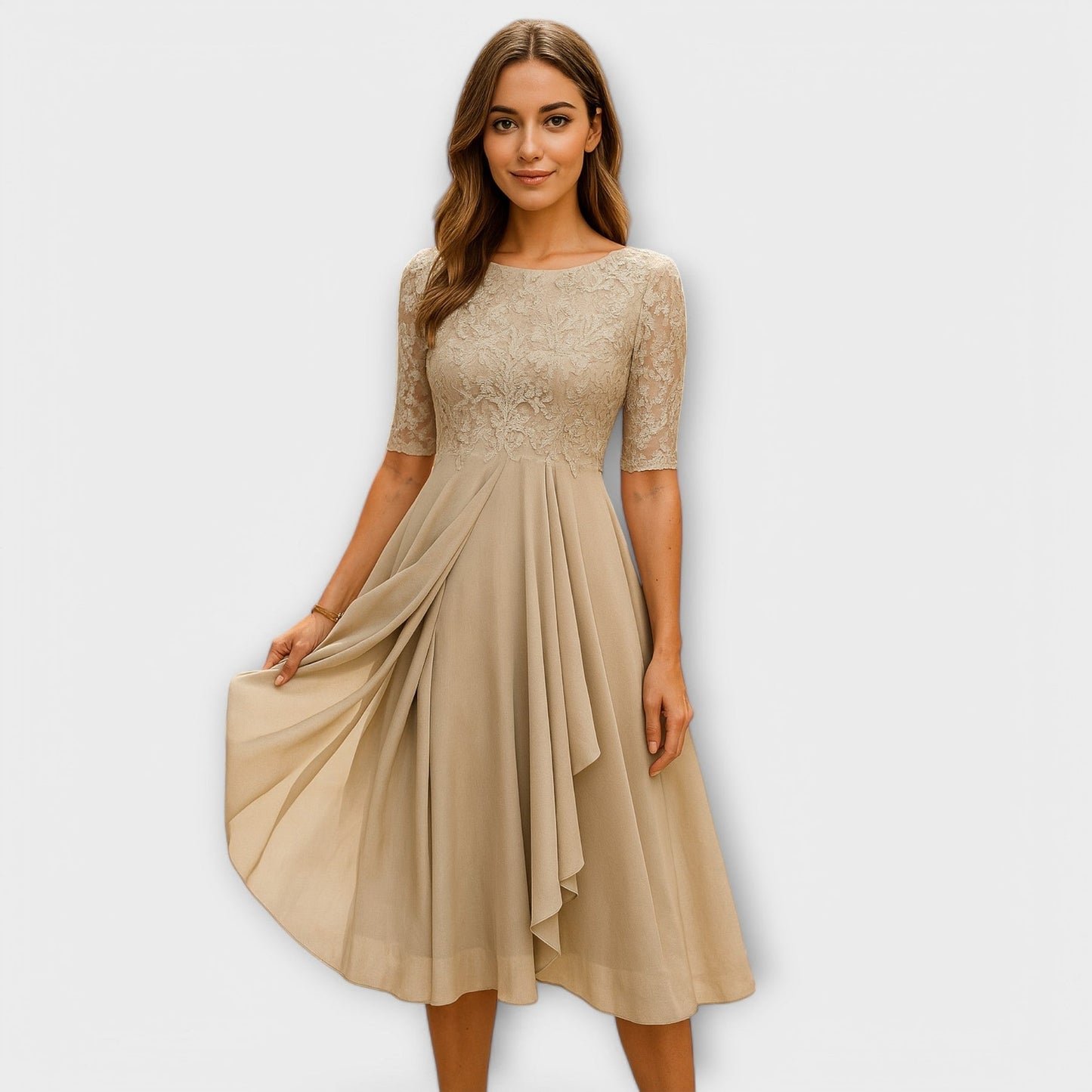 Martha | Midi Kleid mit Spitzenärmel