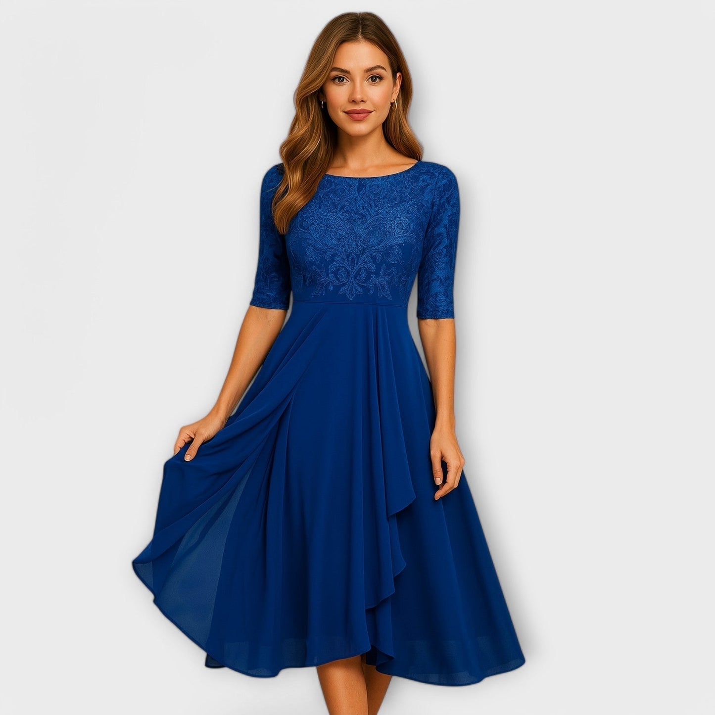 Martha | Midi Kleid mit Spitzenärmel