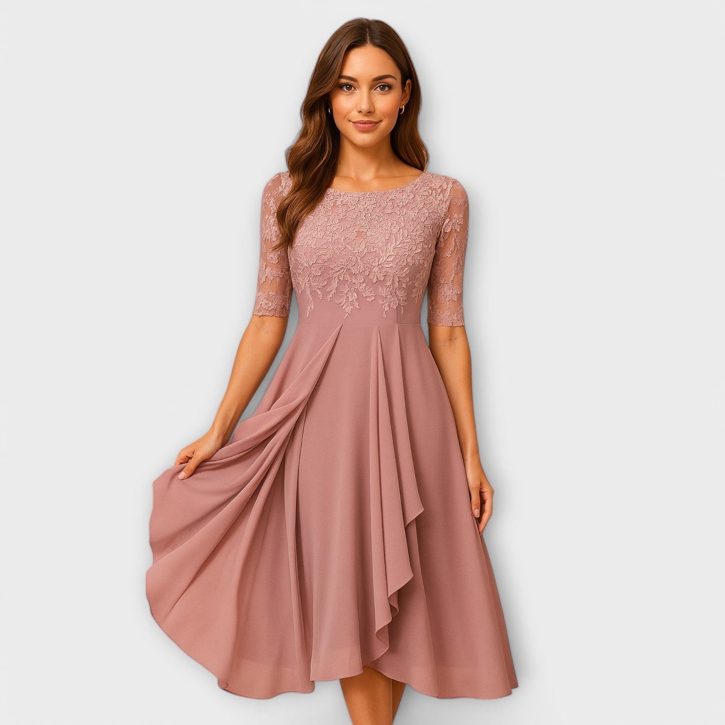 Martha | Midi Kleid mit Spitzenärmel