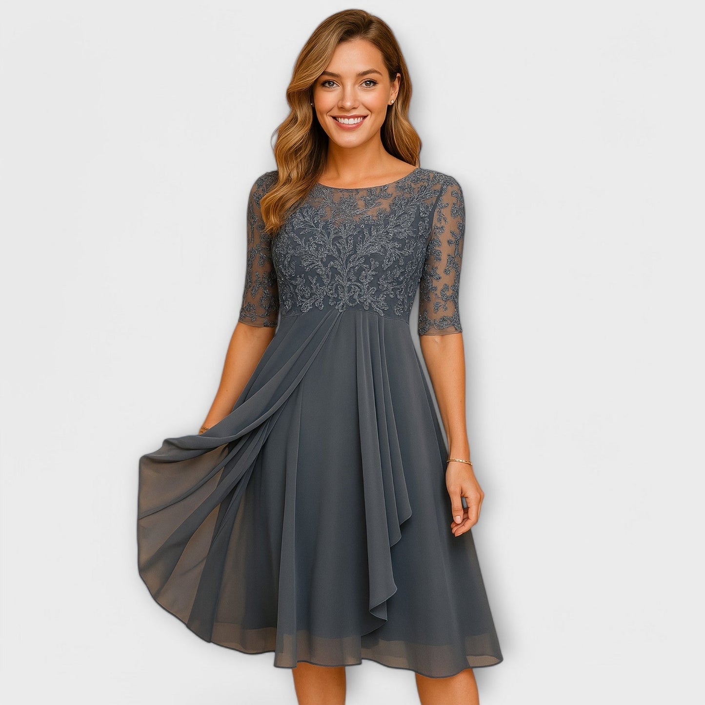 Martha | Midi Kleid mit Spitzenärmel