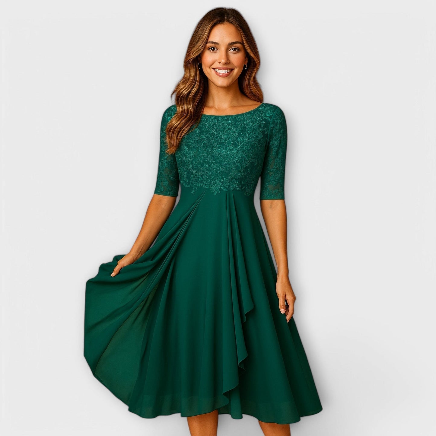 Martha | Midi Kleid mit Spitzenärmel