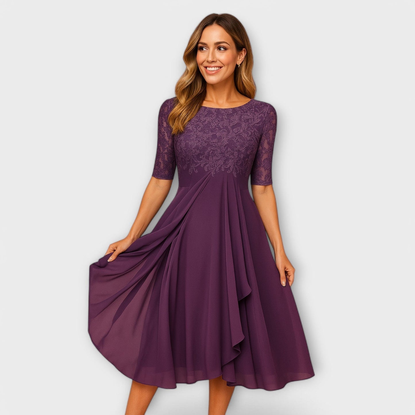 Martha | Midi Kleid mit Spitzenärmel