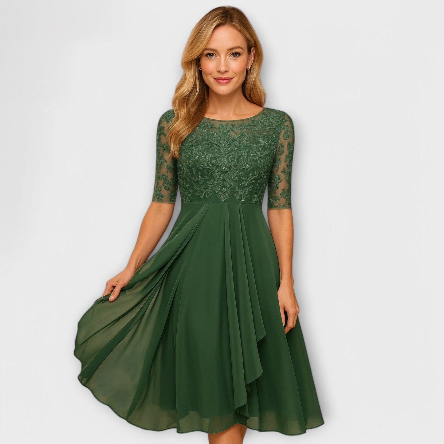 Martha | Midi Kleid mit Spitzenärmel
