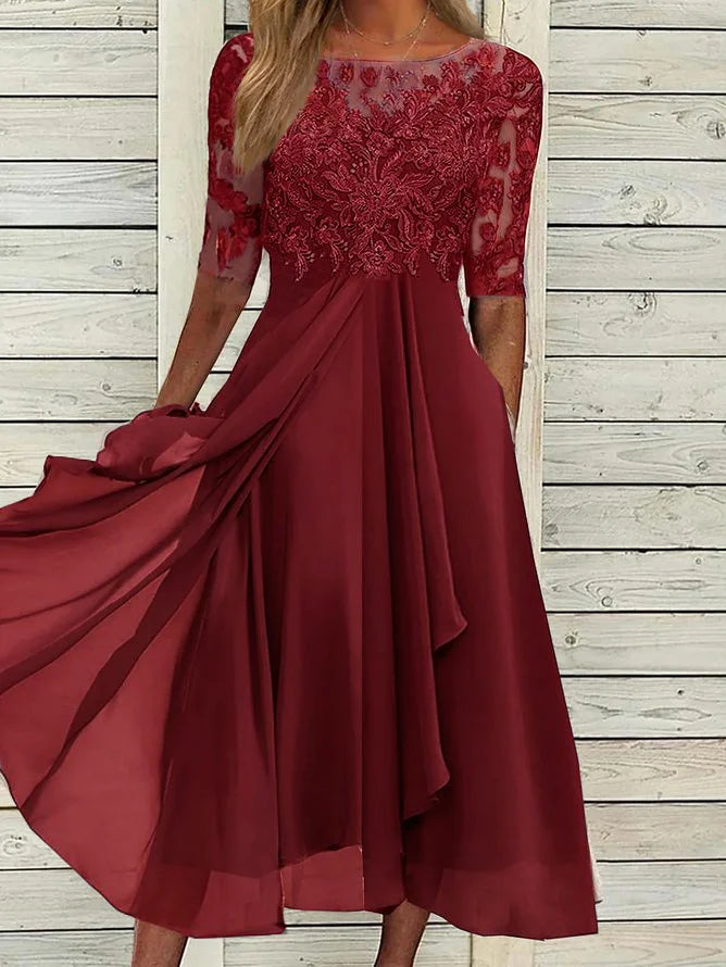 LEAH I ELEGANTES MIDI-KLEID MIT SPITZE