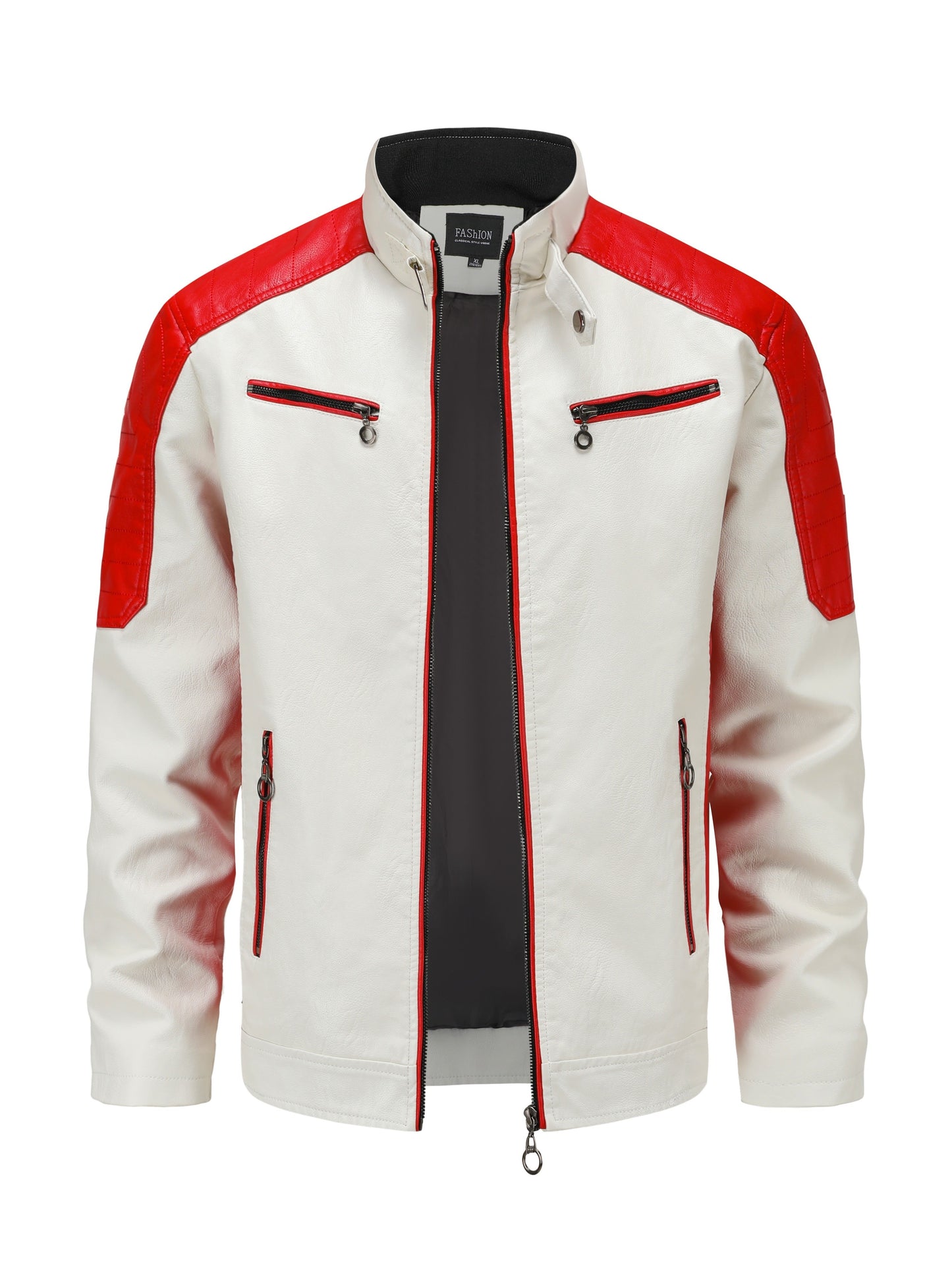 Herren Fashion Color Block Motorradjacke