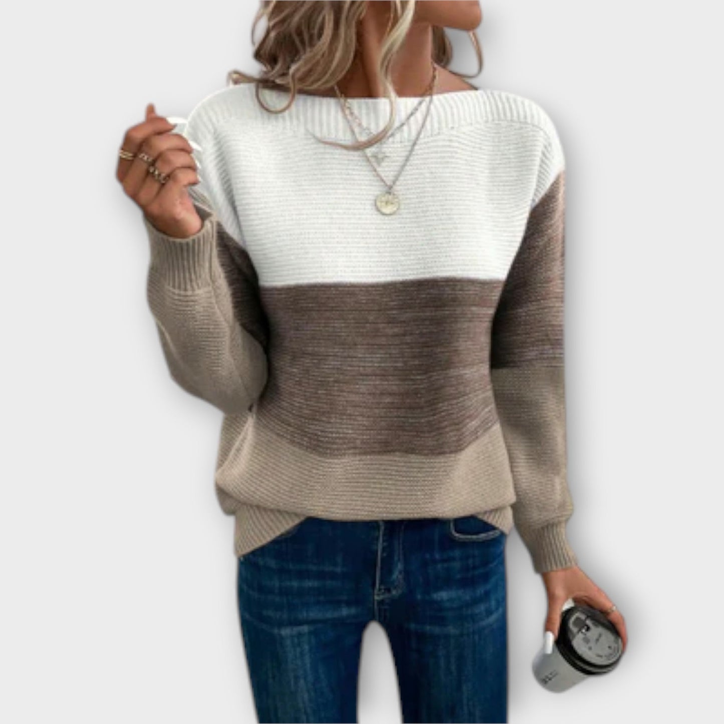 Clara - Eleganter Drei-Farben-Patchwork-Pullover