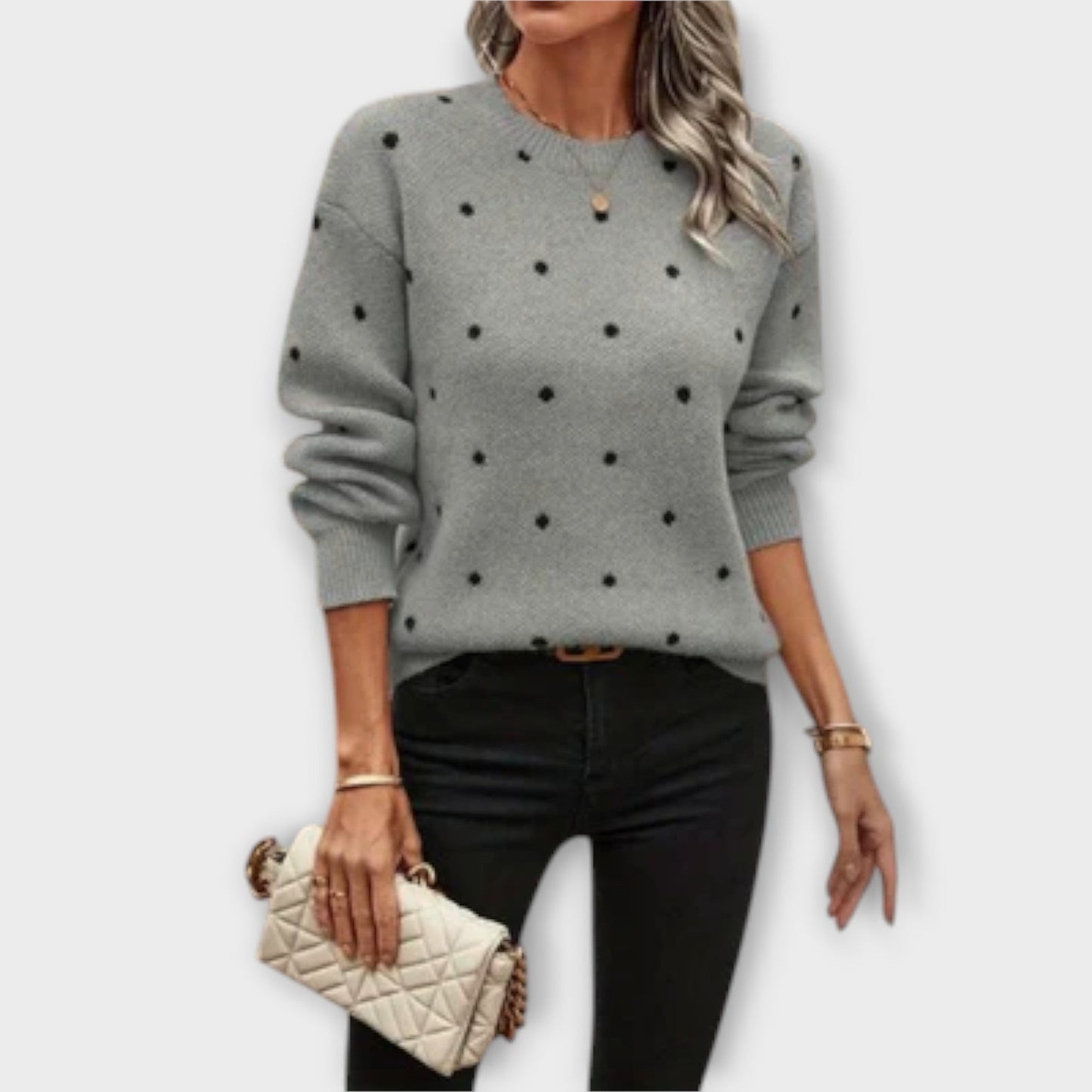Ava – Lässiger Strickpullover mit langen Ärmeln und Punkten