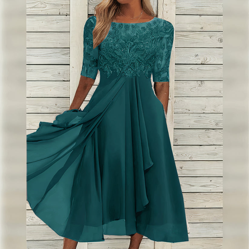 LEAH I ELEGANTES MIDI-KLEID MIT SPITZE