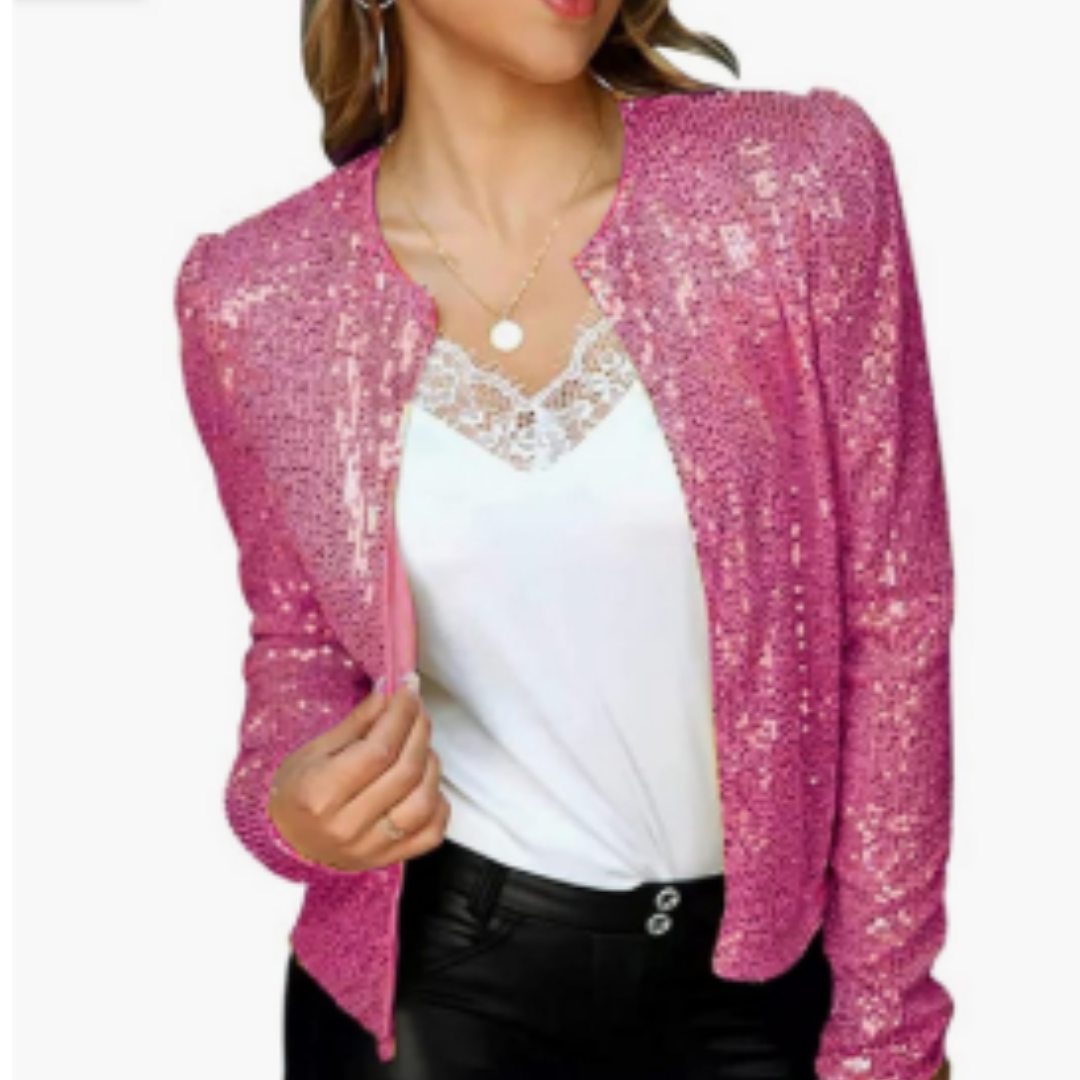 Damen Pailletten Reißverschluss Blazer | Kurz
