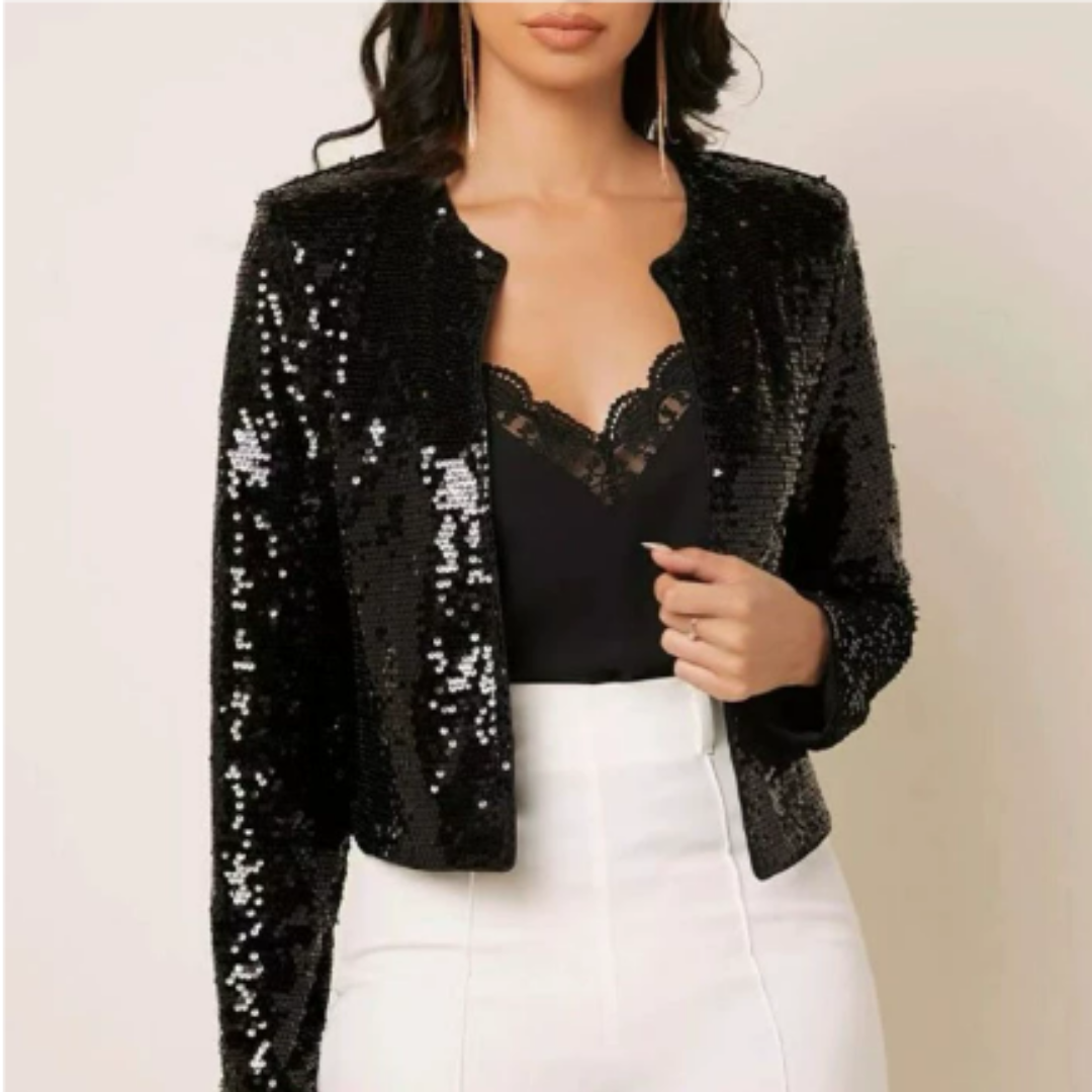 Damen Pailletten Reißverschluss Blazer | Kurz
