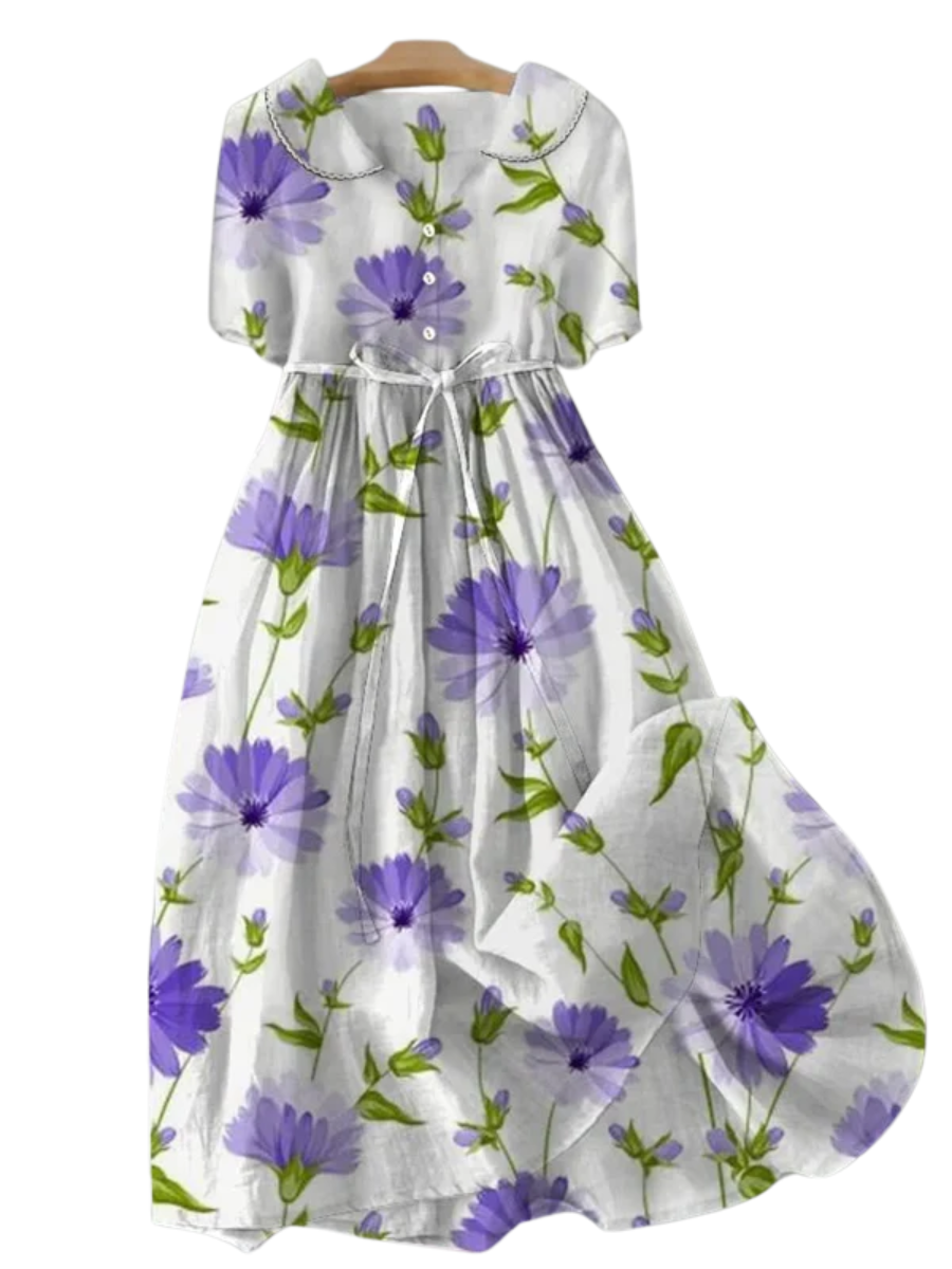 MARIT I VINTAGE BLUMIGES KLEID MIT BINDEGÜRTEL