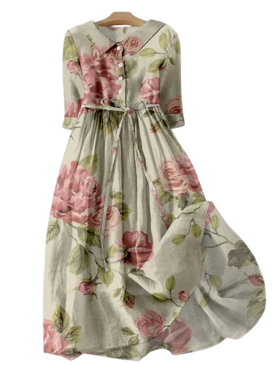 ELSKE I VINTAGE BLUMENKLEID MIT BÄNDERN