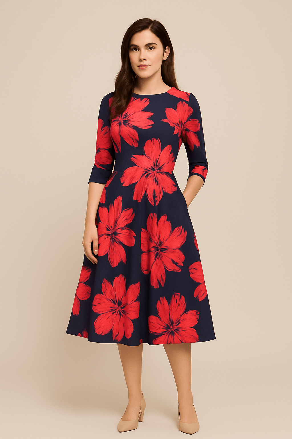Malie Damen A-Linien Kleid - Blumenmuster Eleganter Stil