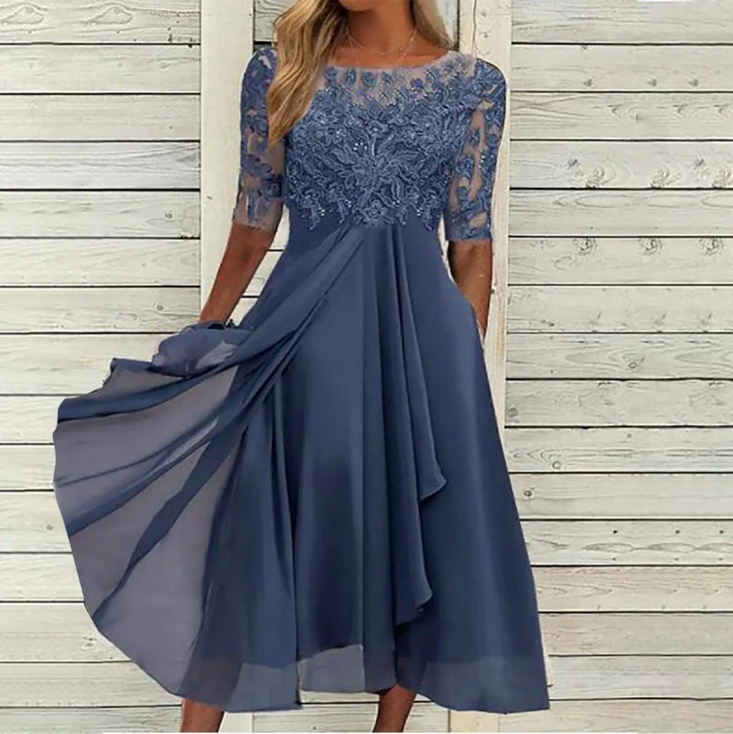 LEAH I ELEGANTES MIDI-KLEID MIT SPITZE
