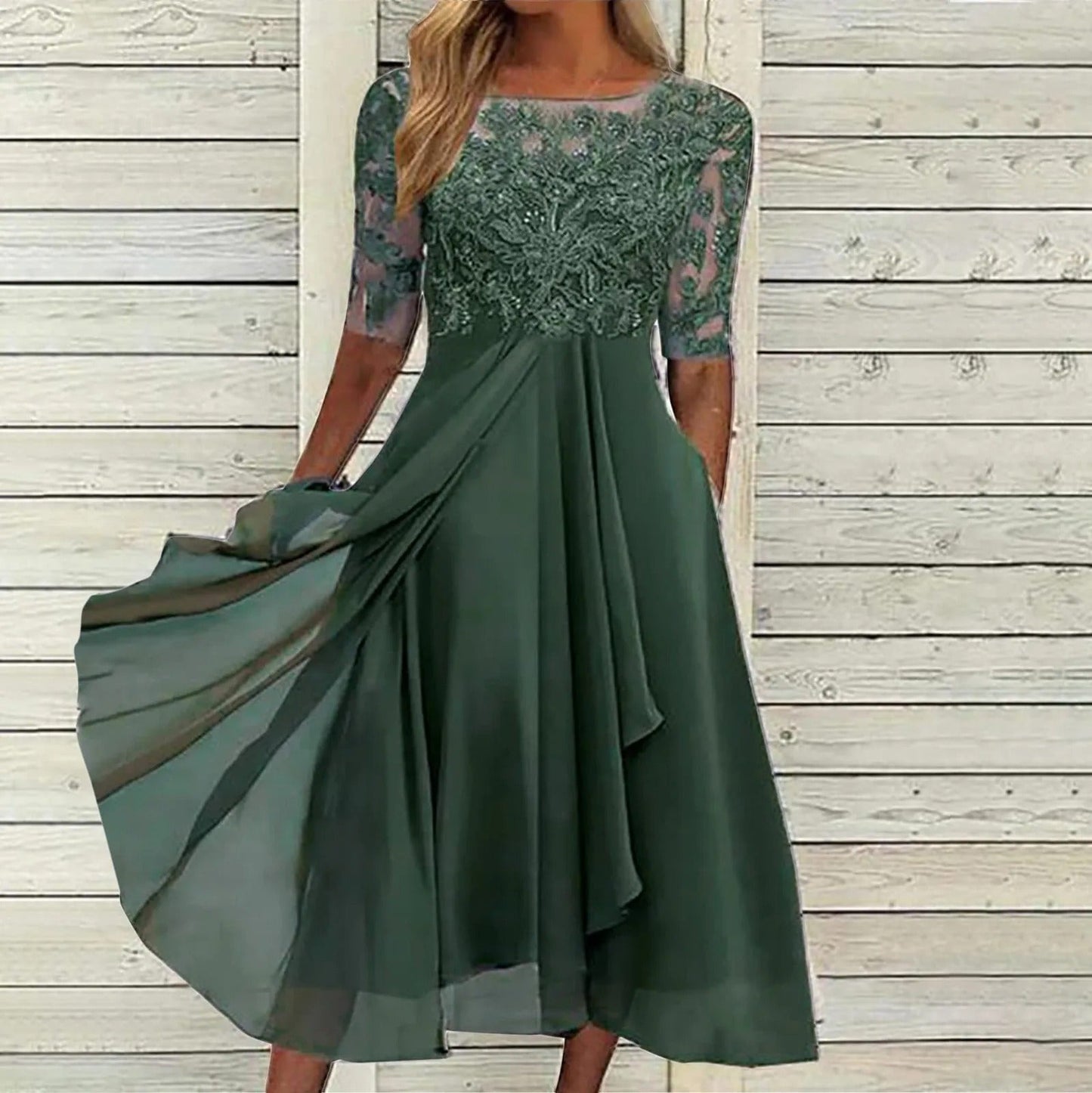 LEAH I ELEGANTES MIDI-KLEID MIT SPITZE