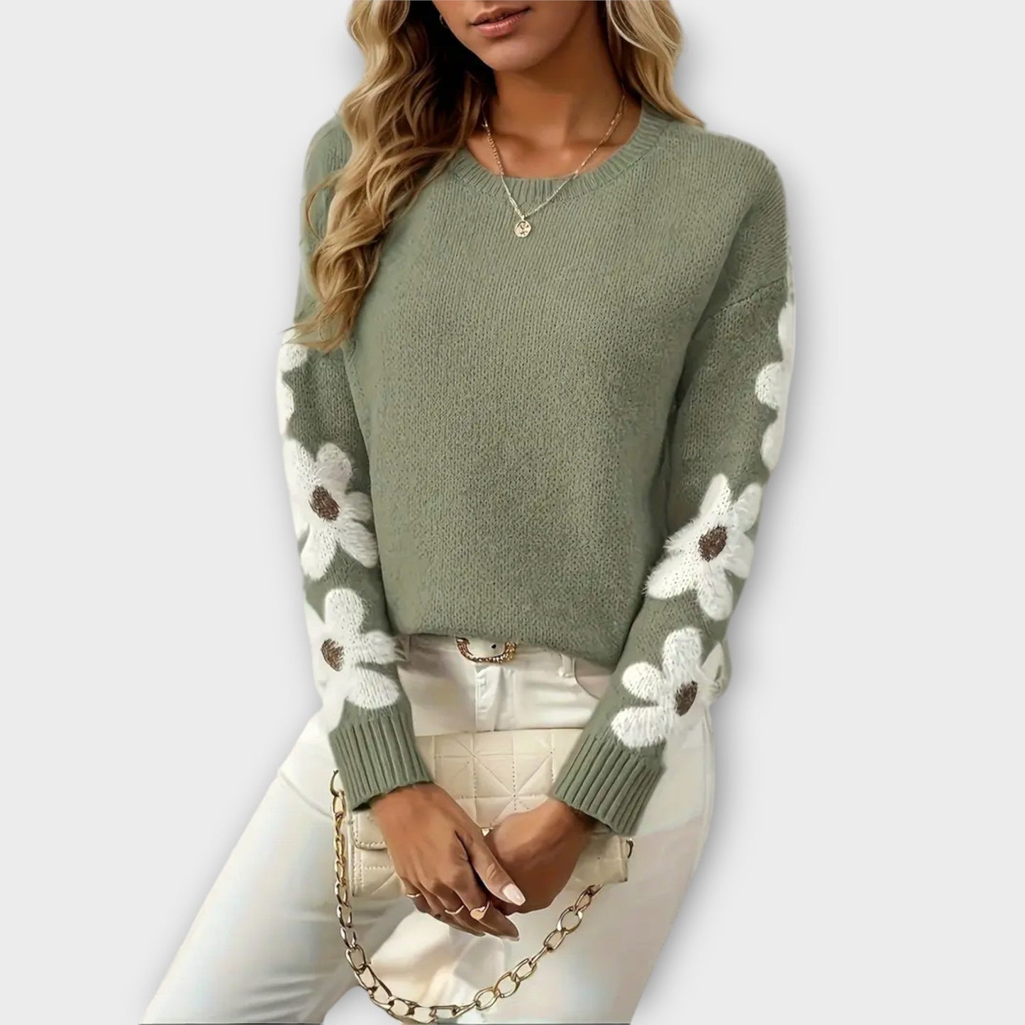 Silke - Weicher Strickpullover mit floralem Design