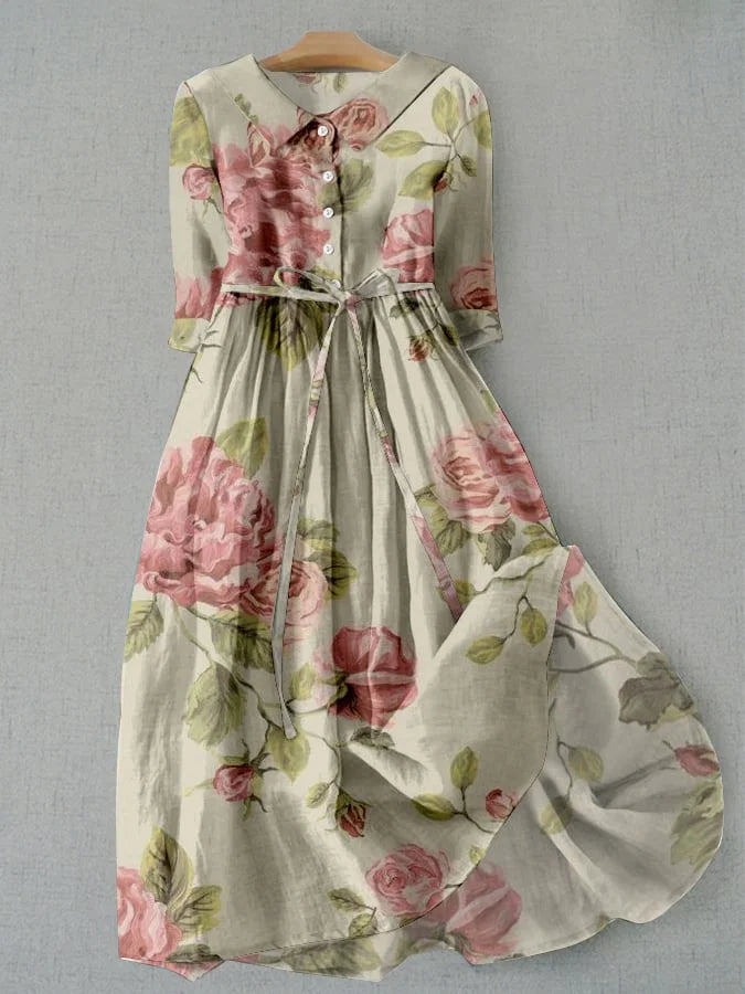 ELSKE I VINTAGE BLUMENKLEID MIT BÄNDERN