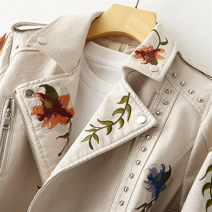 Sofia™ | Stilvolle Bikerjacke mit Blumenstickerei