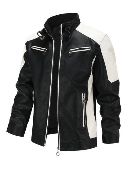 Herren Fashion Color Block Motorradjacke
