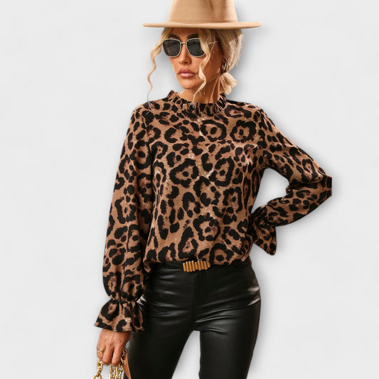 Kayla - Leopardenbluse mit plissiertem Kragen