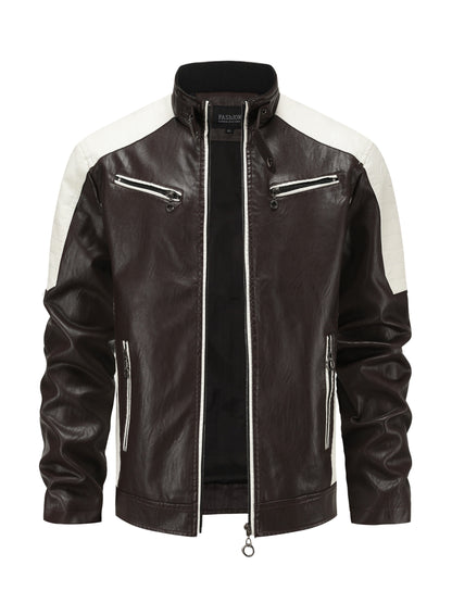 Herren Fashion Color Block Motorradjacke