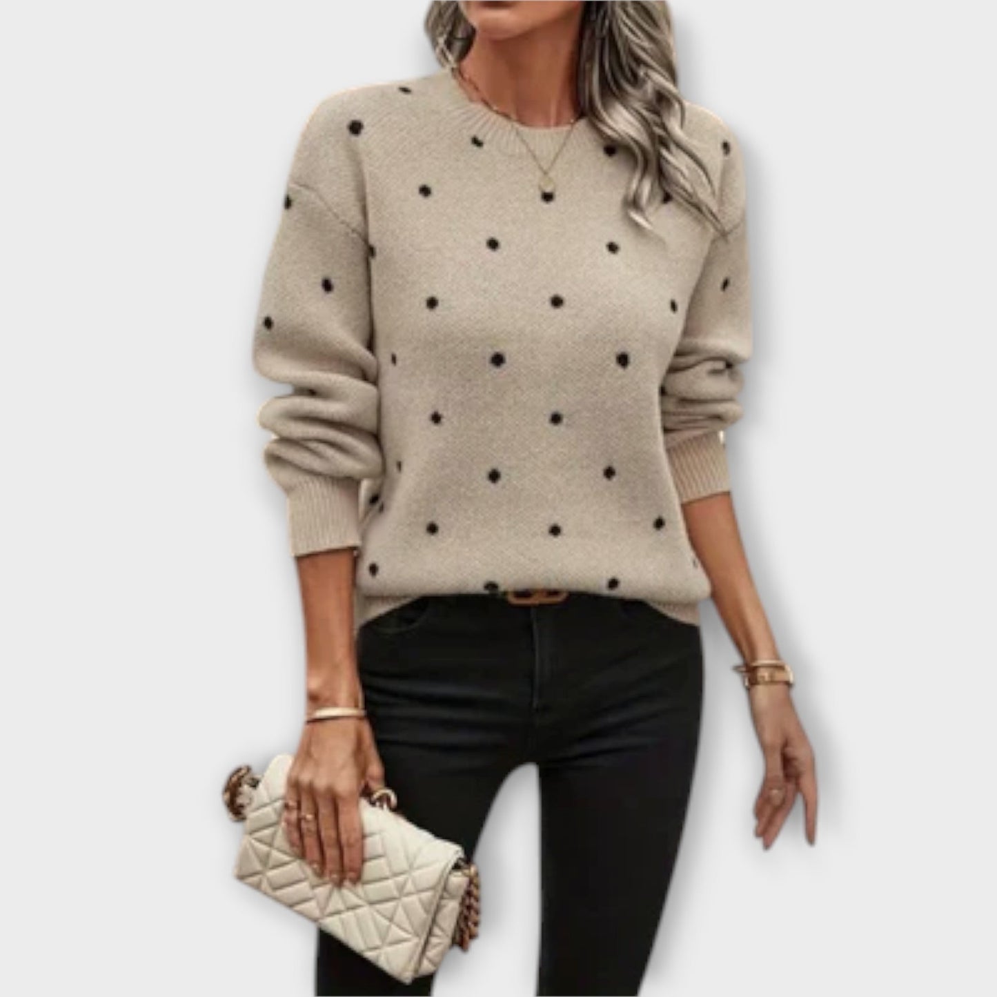 Ava – Lässiger Strickpullover mit langen Ärmeln und Punkten