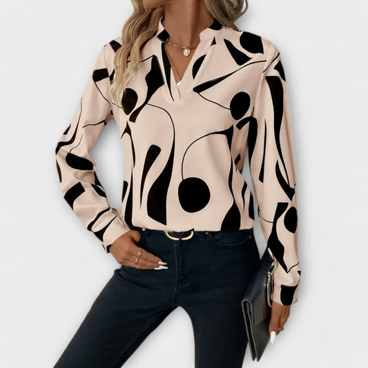 Elegante Bluse mit langen Ärmeln und spitzem Ausschnitt
