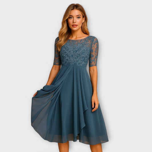 Martha | Midi Kleid mit Spitzenärmel