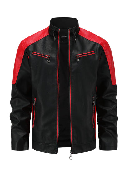 Herren Fashion Color Block Motorradjacke