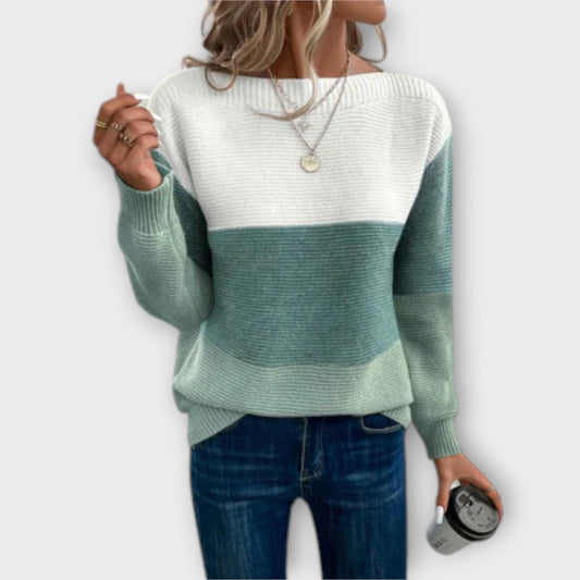 Rosy - Eleganter Drei-Farben-Patchwork-Pullover