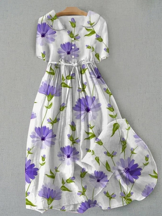 MARIT I VINTAGE BLUMIGES KLEID MIT BINDEGÜRTEL
