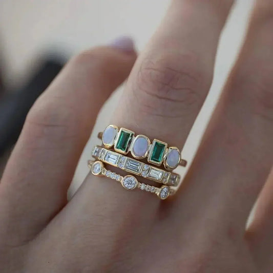 Phoebe™ | Weißer & Grüner Opal Ring Set