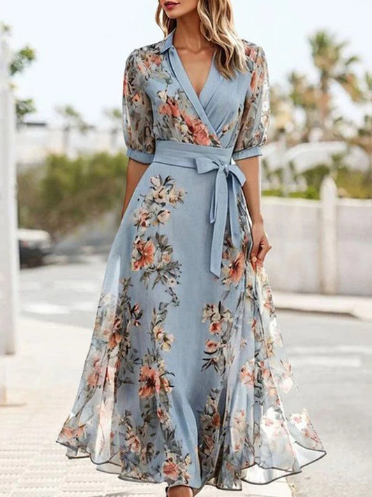 ELLAN | FLORAL V-AUSSCHNITT MIDI-KLEID FÜR ELEGANTEN KOMFORT