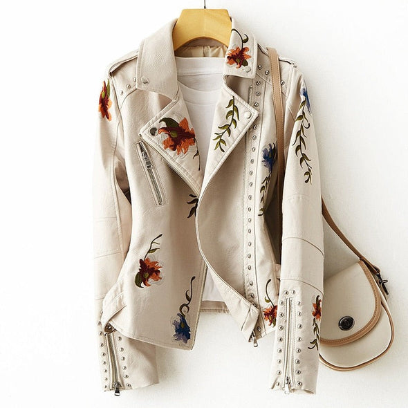 Sofia™ | Stilvolle Bikerjacke mit Blumenstickerei