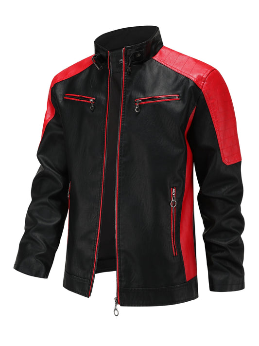 Herren Fashion Color Block Motorradjacke