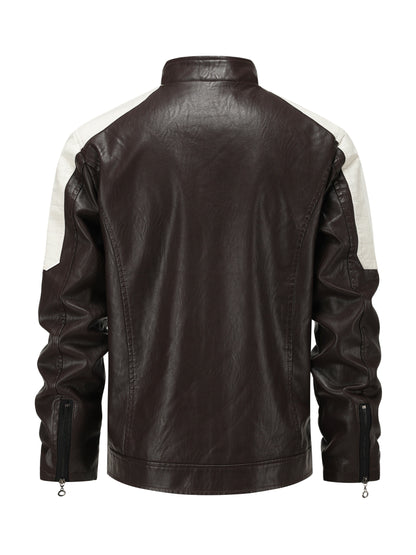 Herren Fashion Color Block Motorradjacke
