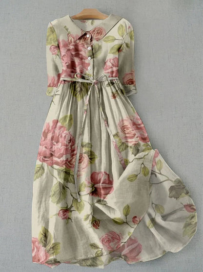 ELSKE I VINTAGE BLUMENKLEID MIT BÄNDERN