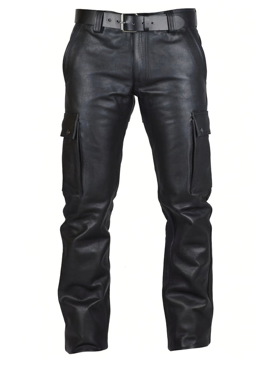 Herren Kunstleder Motorradhose