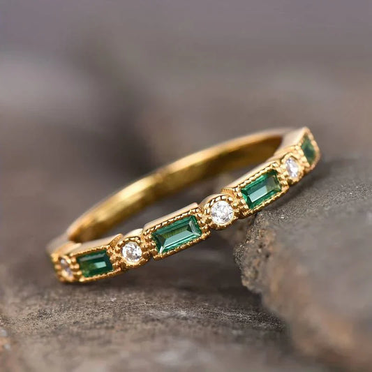 Etta™ | Grüner eingelegter Zirkonia Goldring