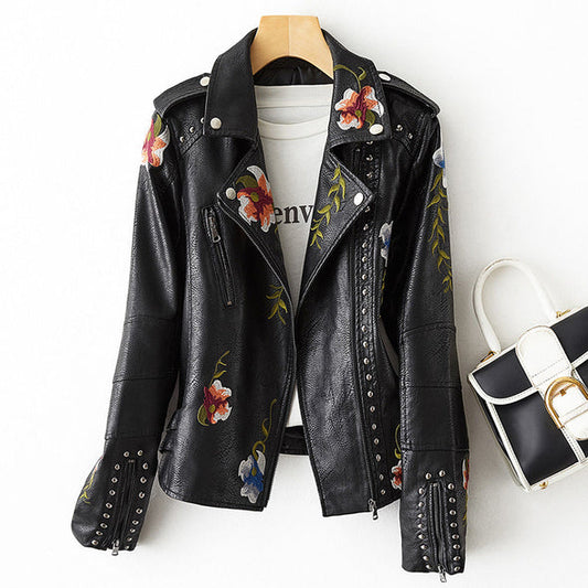 Sofia™ | Stilvolle Bikerjacke mit Blumenstickerei